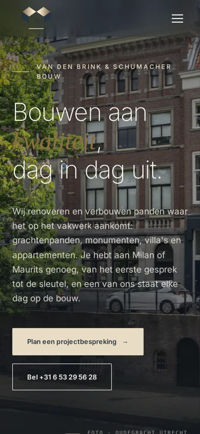 Homepage van vdbs-bouw.nl op mobiel