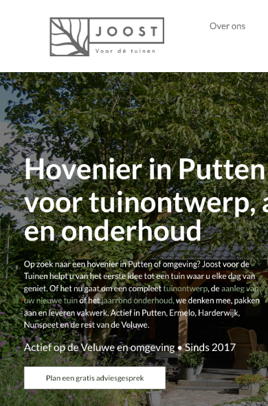 Website joostvoordetuinen.nl op mobiel